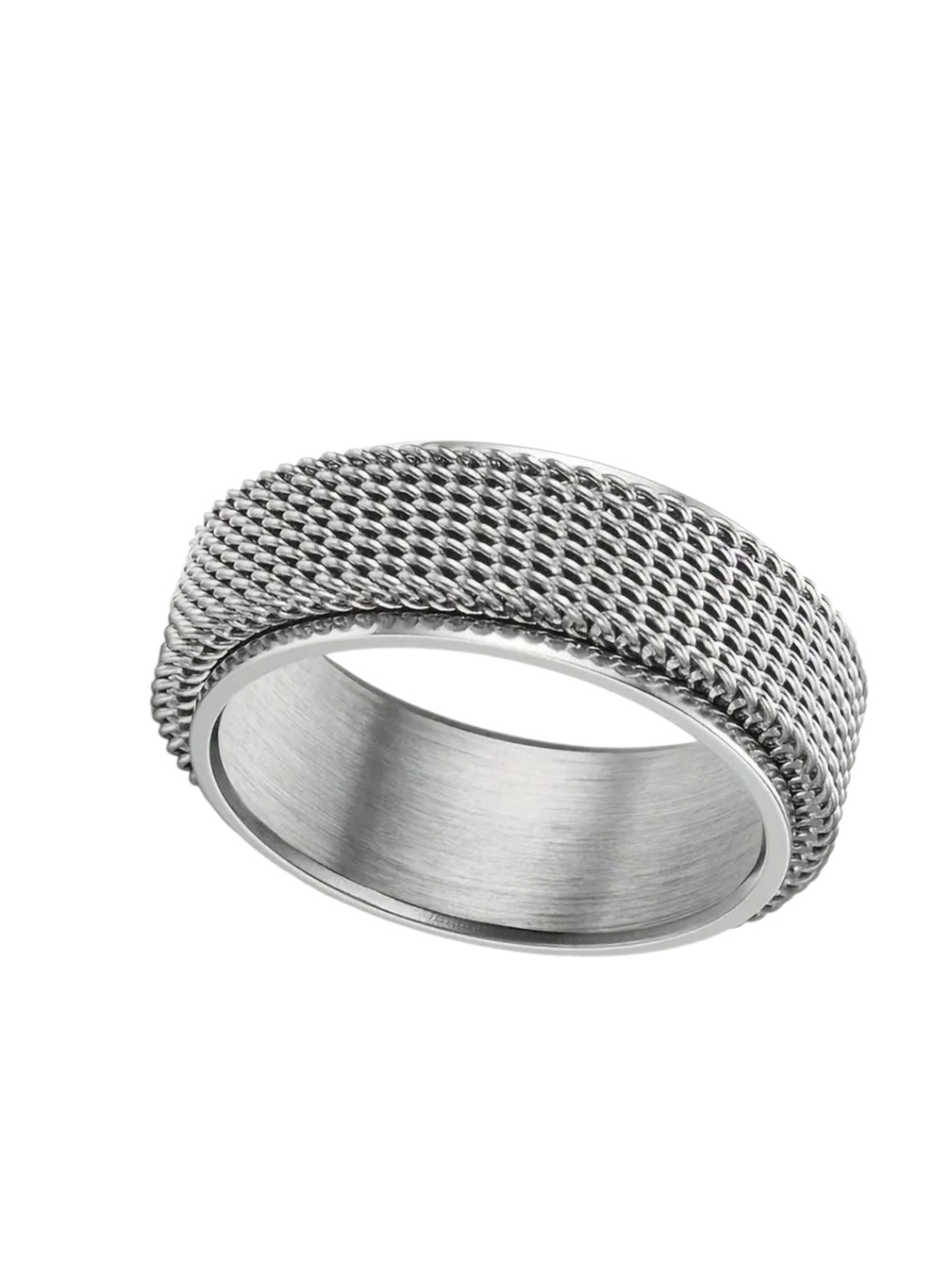 New Men's Silver Textured Stainless Steel Spinner Band - Silver Size 11